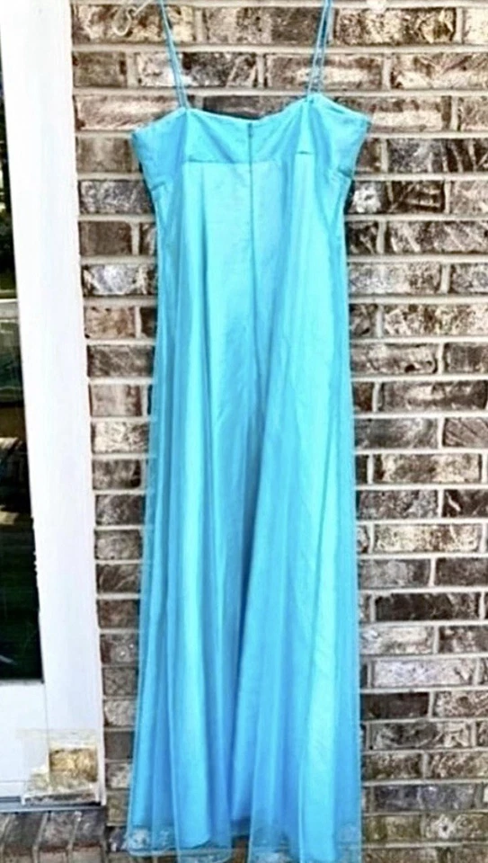 Vestido de graduación vintage años 90/Y2K hada etéreo eléctrico azul con cuentas Foto 3 de 4