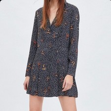 ZARA Long Sleeve Buttoned Mini A-Line Print Dress
