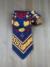 GIANNI VERSACE Vintage Silk Tie Designer Baroque Floral Made in Spain Spain