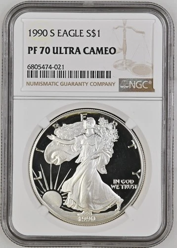 1990 S Silver American Eagle S$1 NGC PF70 Ultra Cameo 6805474-021