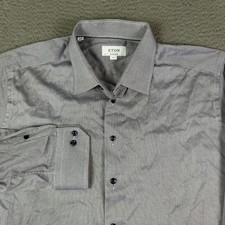 Eton Shirt Mens 18 / 46 Navy Contemporary Dress Long Sleeve Oxford Button