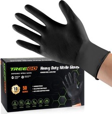 Black Nitrile Gloves 10 Mil, Heavy Duty Disposable Latex Free   Textured Grip fo