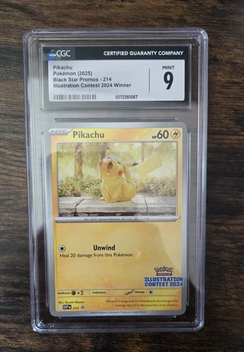 Pikachu Pokémon Card Illustration Contest 2024 Promo 214 CGC 9