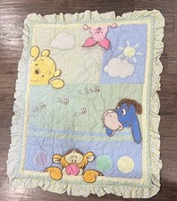 Vtg Winnie The Pooh Dismey Baby Comforter Crown Craft Reversible Ruffle 36x48"
