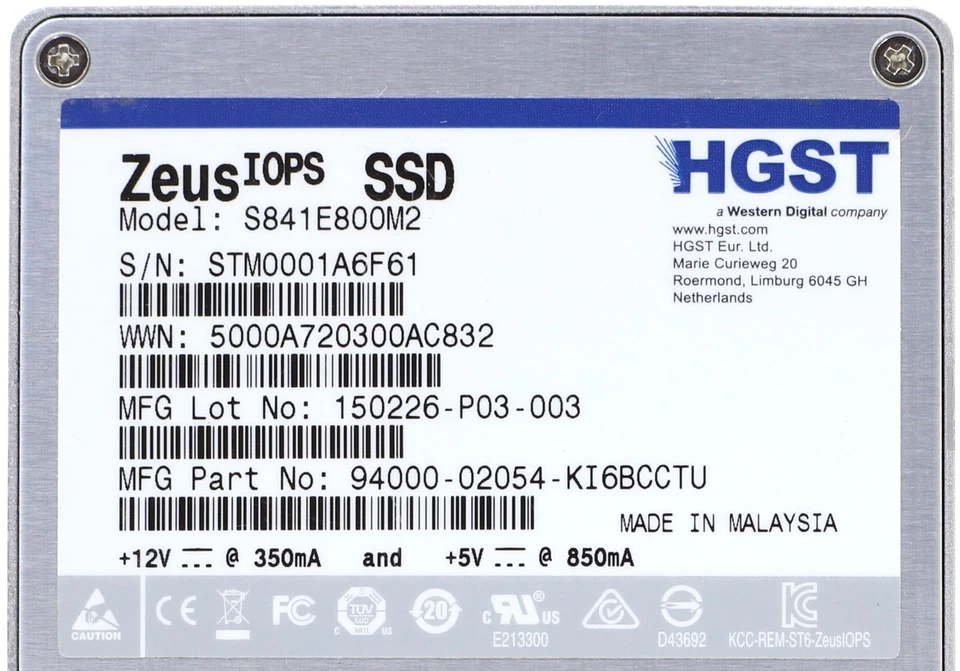 HGST S841E800M2 800GB 2.5" 6Gb/s SAS Solid State Drive P/N: 94000-02054-KI6BCCTU - Image 2 of 2