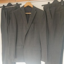 M&S Tailoring Grey Slim Fit Wool Blend Modern 2 Suit 38" w28 l33 2 pair trousers