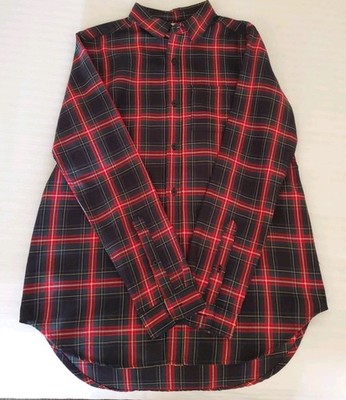 American Rag Elongated Plaid Shirt Red Green
