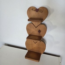 Vtg Wood 3 Tier Heart Shaped Wall Hanging Display Shelf Farmhouse Country 21  