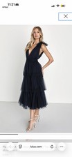 Lulus Navy Layered Tulle Tie V-Neck Sleeveless A-Line Maxi Dress