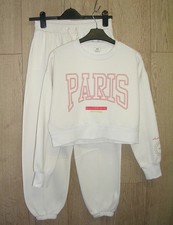 River Island Girls Ivory Paris Tracksuit Jogging Suit Crew Jumper Age 11-12