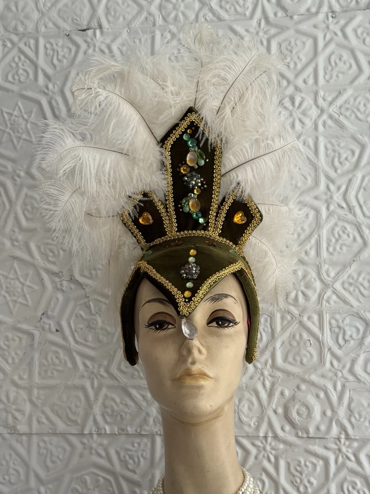 Tocado Pluma Showgirl-Teatro-Disfraz-Baila-Arrastrar-Burlesco-Glam-Estrás Foto 4 de 4