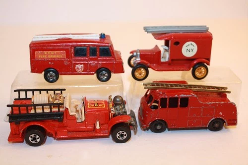 Four 1950's-80's Matchbox Lesney / Hot Wheels / Efsi Vintage Fire Engine Trucks