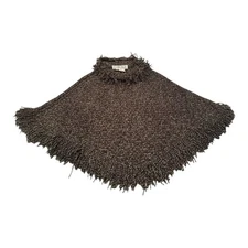 Carlisle Wool Cashmere Blend Black and Cream Knit Poncho Cape Womens M/L