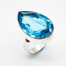Blue Topaz Gemstone .925 Sterling Silver Handmade Ethnic Jewelry Ring Size 8