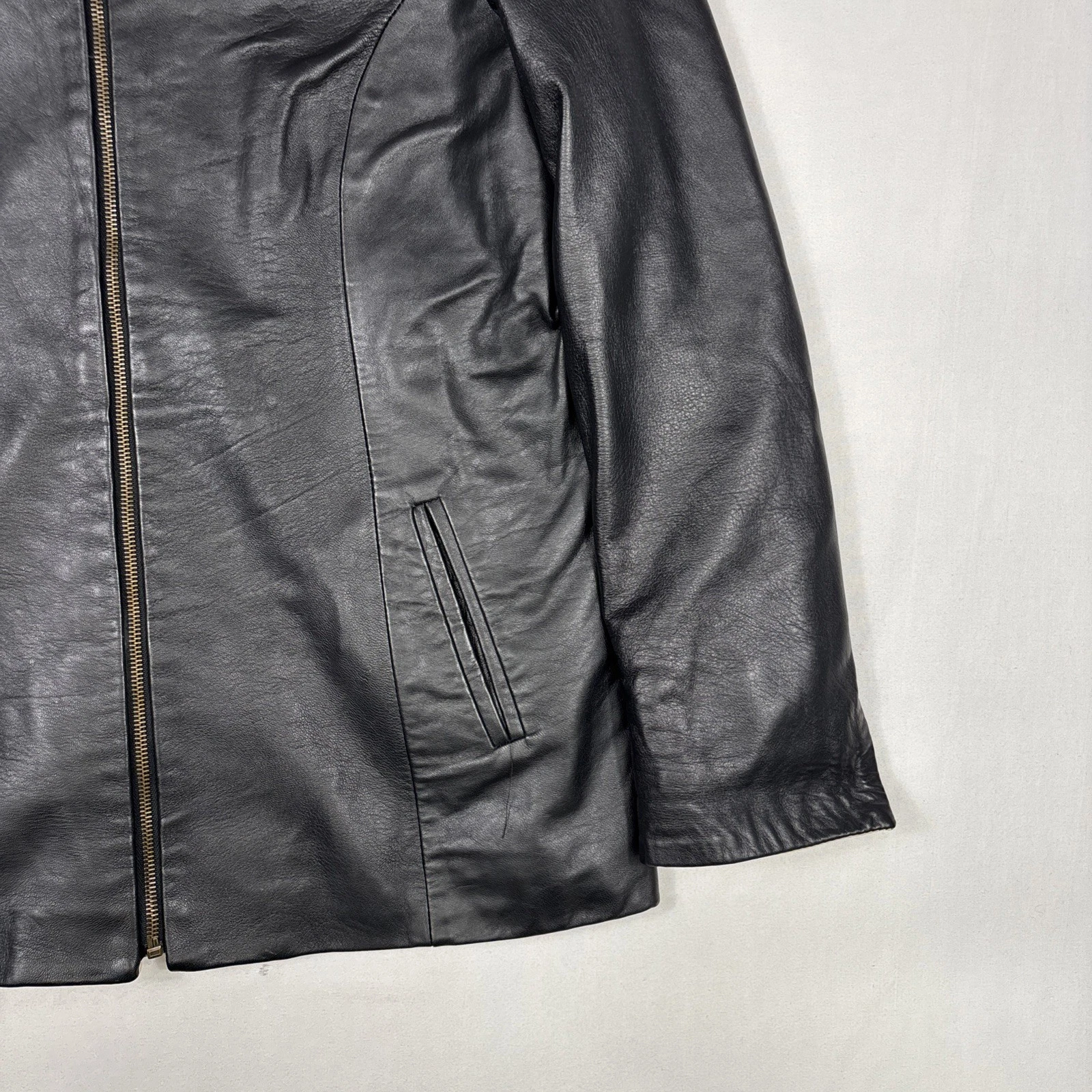 Vintage Vera Pelle Leather Jacket Men's 46 Black Biker Bomber Coat Made In Italy image 11
