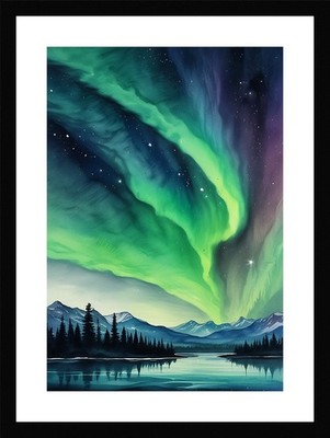 Moody Northern Lights Framed Wall Art Poster Canvas Print Picture