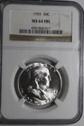 1955  Franklin Half Dollar MS64 FBL BLAST WHITE NGC #017