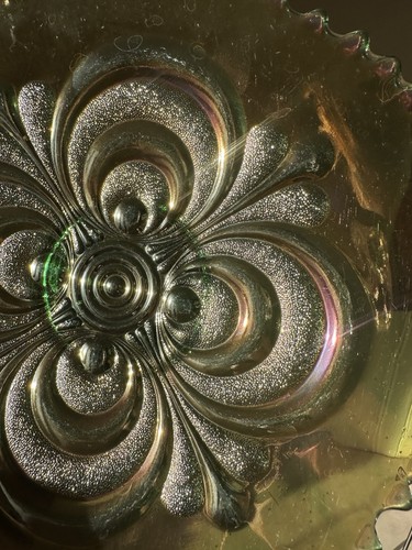 Vintage Imperial Carnival Glass Scroll Embossed Green Plate 9.5” Antique - Picture 11 of 14