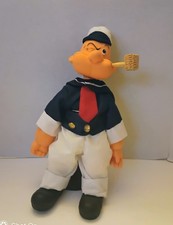 Vintage 1980's 16" Popeye Plush w Vinyl Head in Sailor Suit on Stand