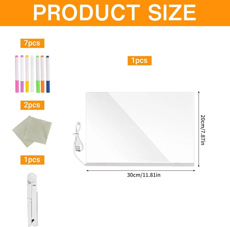Wiederverwendbare Acryl Notiztafel mit LED - Verstellbarer Ständer und Farben - Bild 4 von 4