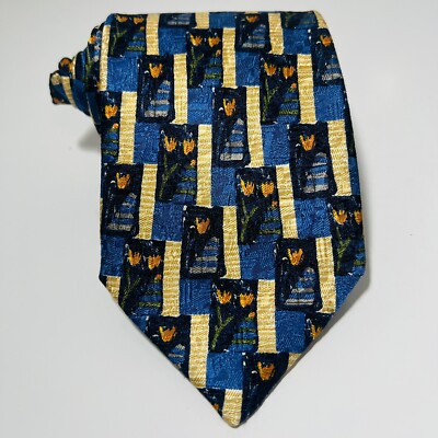 Ermenegildo Zegna Blue&Khaki Silk Tie w Orange Tulips 60x4 LNWOT