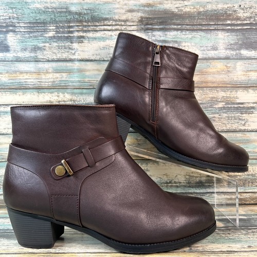 Propet Boots Womens Size 8.5EE Brown Leather Comfort Zip Up Ankle Work Dress