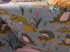 Fleece fabric no sew blanket - Leaping frogs on lily pads