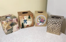 Collection of 4 Tissue box covers Wood, Metal & Fabric L7