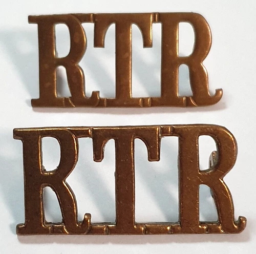 British Army Pair of Brass Shoulder Titles Royal Tank Regiment RTR. WW1