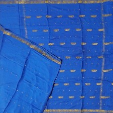 Vintage Blue Sarees 100 Pure Mysore Crepe Silk Zari Woven Sari 5YD Craft Fabric