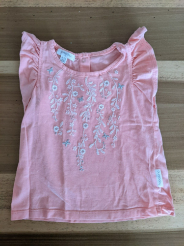 Purebaby size 0 (6-12m) apricot pink embroidered baby girl organic cotton top - Picture 1 of 4