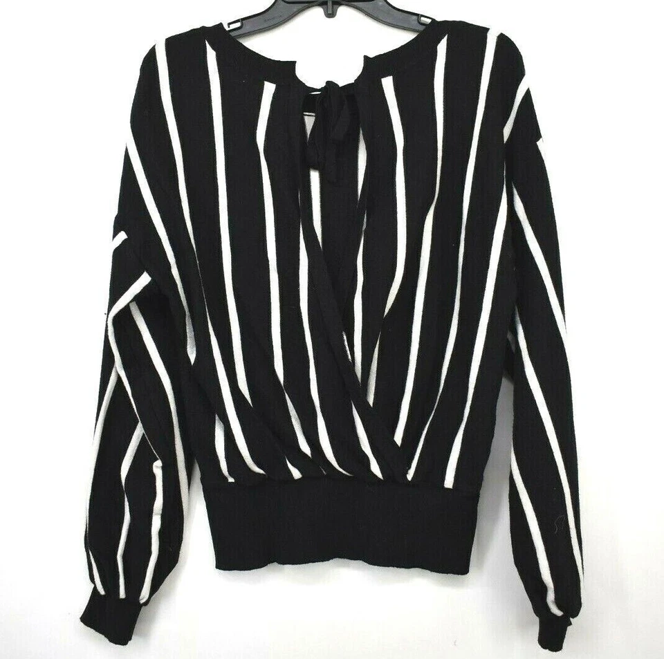 Suéter Pullover Umgee EE. UU. Mujeres Blanco Rayas Manga Larga Acanalada Cuello Atado S Foto 2 de 4