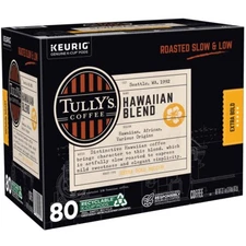 Tully’s Hawaiian Blend Coffee, Extra Bold Medium Roast, Keurig K-Cup Pods, 80 ct