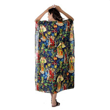 Cotton Kaftan for Women Night Suit Beach Cover Up Blue Frida Kahlo ChristmasGift