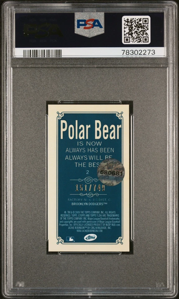 (Pop 10) Jackie Robinson 2009 eTopps T-206 Tribute #2 Refractor /749 PSA 9 Mint - Image 2 of 2
