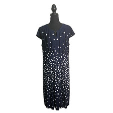 Tahari Arthur S Levine Polka Dot Dress Womens 16 Navy Blue Cap Sleeve Back Zip