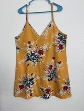 Shein Women Floral Yellow Dress Sleeveless Large V-Neck Above Knee