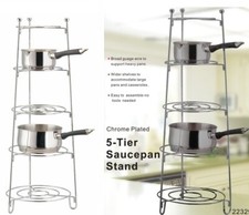 Image of 5 Tier Chrome Saucepan Pan Pot Metal Storage Stand Shelf Rack Holder Unit 7497