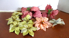 Lot of 9 Beautiful POINSETTIA FLOWER BLOOMS  Gold, Peach, Red, White