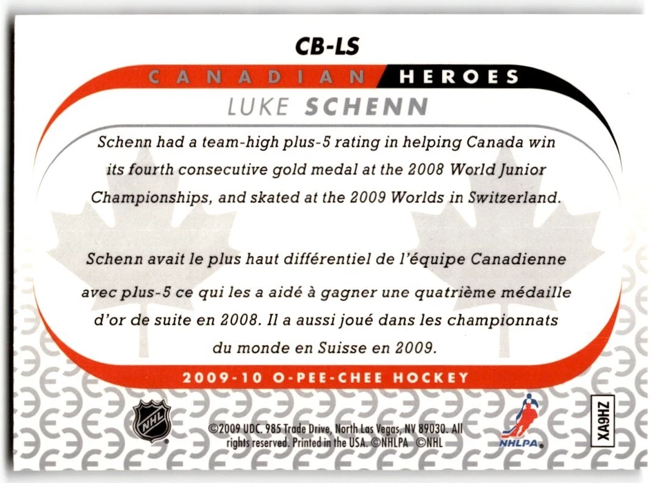 Luke Schenn 2009-10 O-Pee-Chee Canadian Heroes #CB-LS Canada - Image 2 of 2