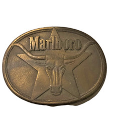 Men's Marlboro Longhorn Belt Buckle Phillip Morris Solid Brass Vintage 1987