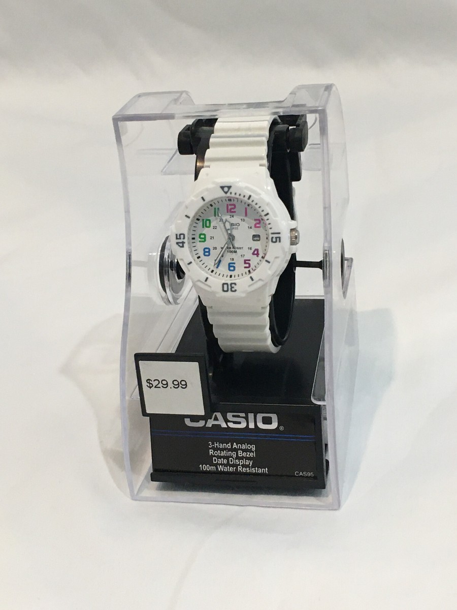 Casio 3-Hand Analog White Watch Rotating Bezel Date Display 100m
