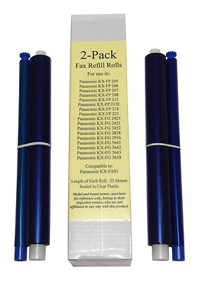 2 KX-FA91 Fax Refills for Panasonic KX-FP205 & KX-FP206