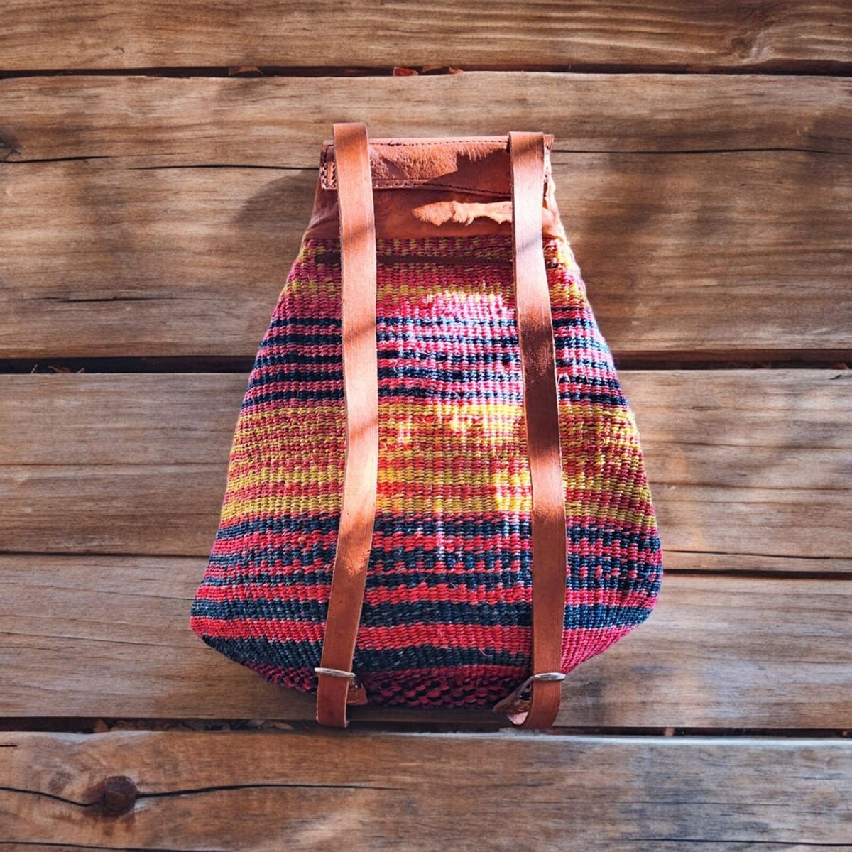 Kiondo Medium African Handwoven Backpack with Leather Adjustable Shoulder Straps African handwoven backpack | Mercari main image 3