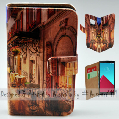 For LG Series Mobile Phone - Alp Street Cafe Theme Print Wallet Phone Case Cover