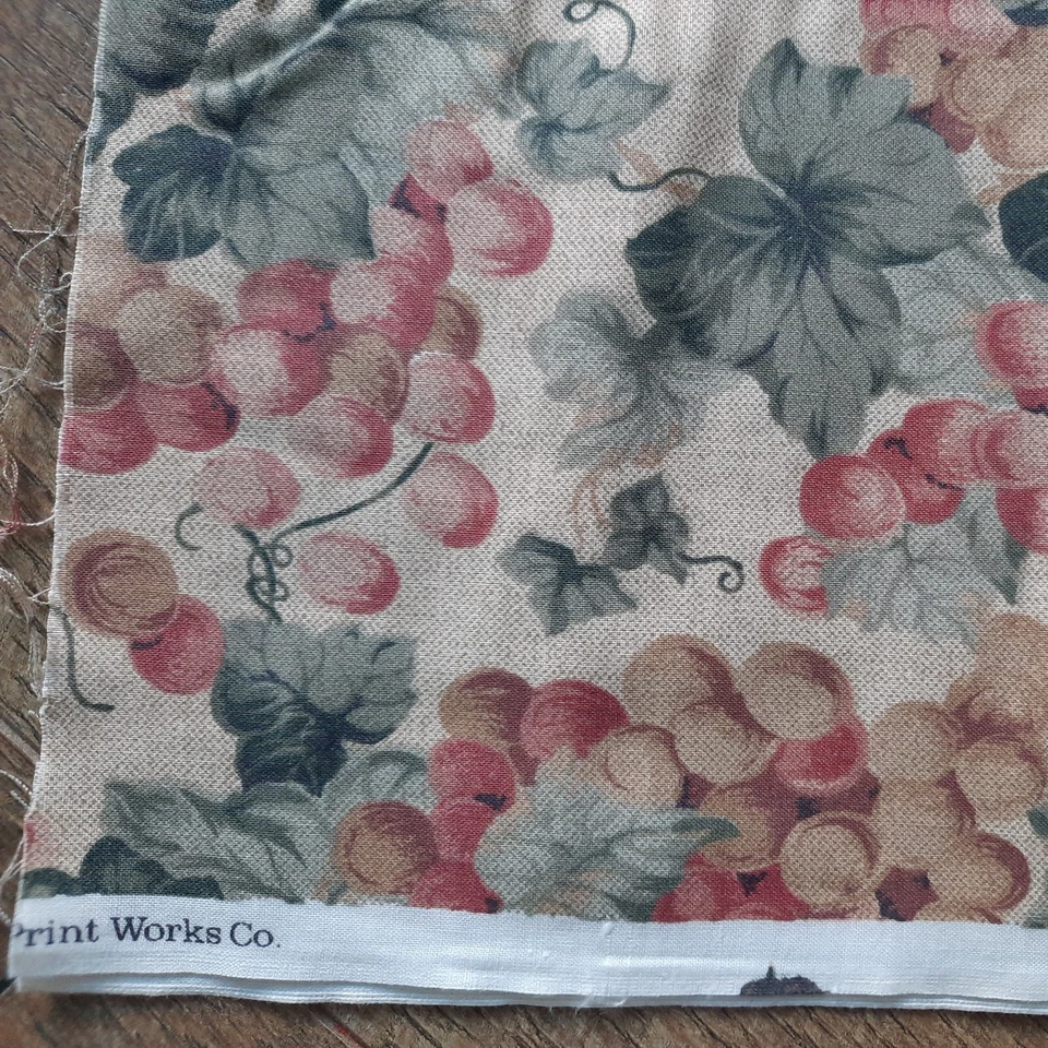 VTG Cranston Quilting Fabric 44" X 20" Cotton Grapes Beige Tan Sewing - Image 3 of 4