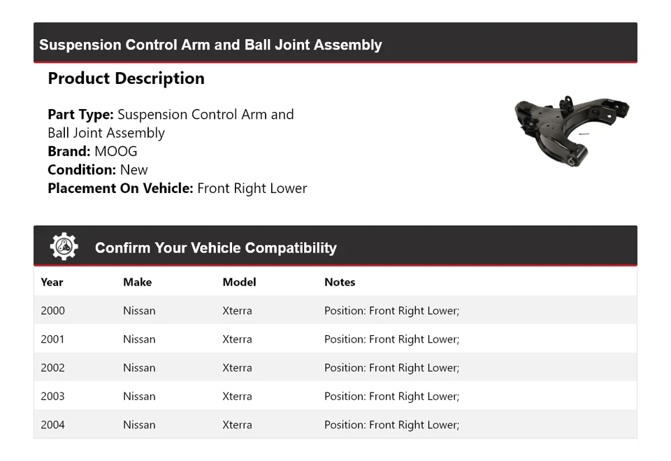 Conjunto de rótula brazo de control inferior delantero derecho para Nissan Xterra 2000-2004  Foto 2 de 4