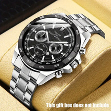 Men's Large Dial Stainless Steel Quartz Watch - Perfect Gift Choice