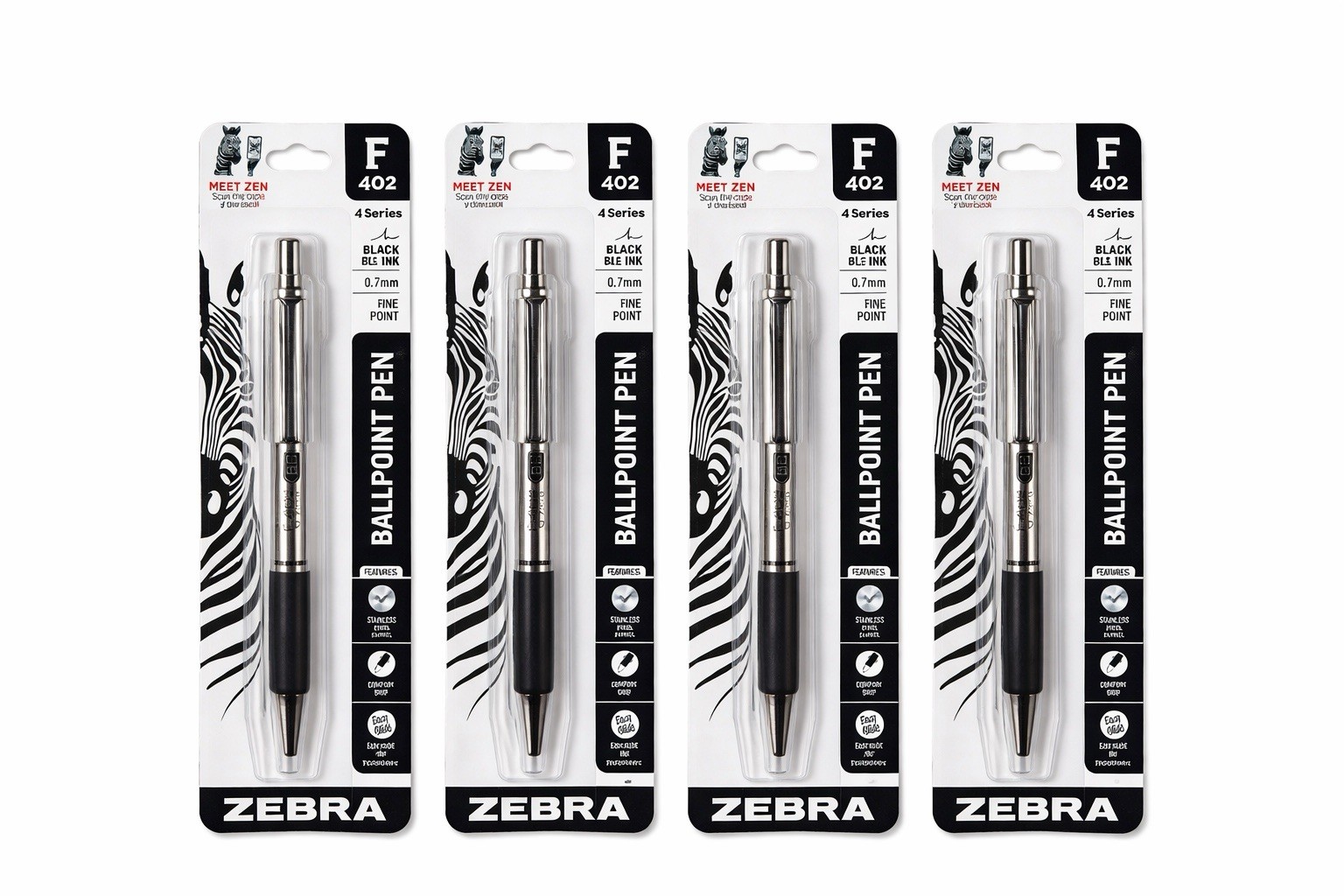 Zebra Pen F-402 Ballpoint Stainless Steel Retractable Pen Fine Point Black 2-Pk
