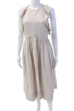 Ulla Johnson Womens Zip Up Open Back Ruffled Knee Length Dress Beige Size 0